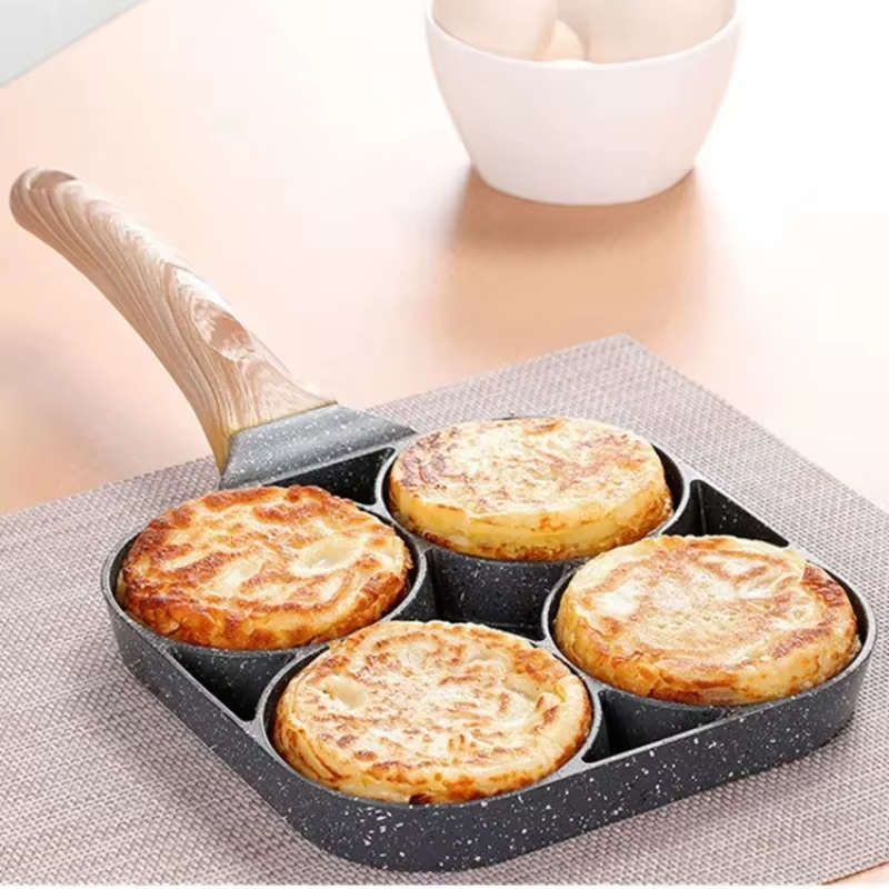1Pc Medical Stone Four-Hole Omelette Pot Household Non-Stick Flats-Bottomed Egg Dumpling Pot Breakfast Egg Burger Frying Pan