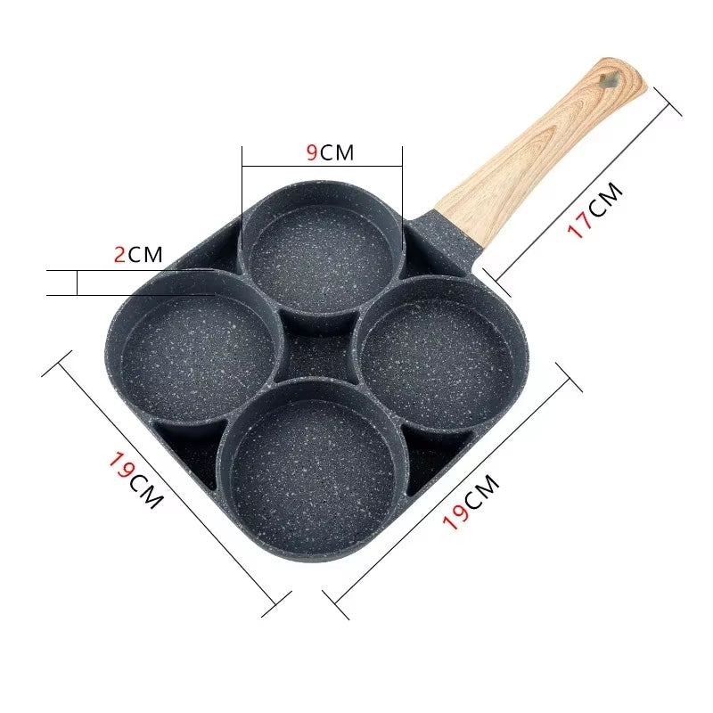 1Pc Medical Stone Four-Hole Omelette Pot Household Non-Stick Flats-Bottomed Egg Dumpling Pot Breakfast Egg Burger Frying Pan
