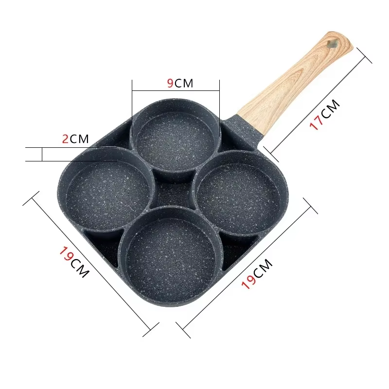 1Pc Medical Stone Four-Hole Omelette Pot Household Non-Stick Flats-Bottomed Egg Dumpling Pot Breakfast Egg Burger Frying Pan