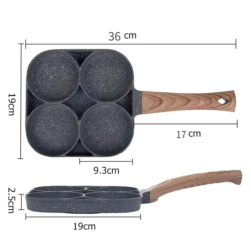 1Pc Medical Stone Four-Hole Omelette Pot Household Non-Stick Flats-Bottomed Egg Dumpling Pot Breakfast Egg Burger Frying Pan