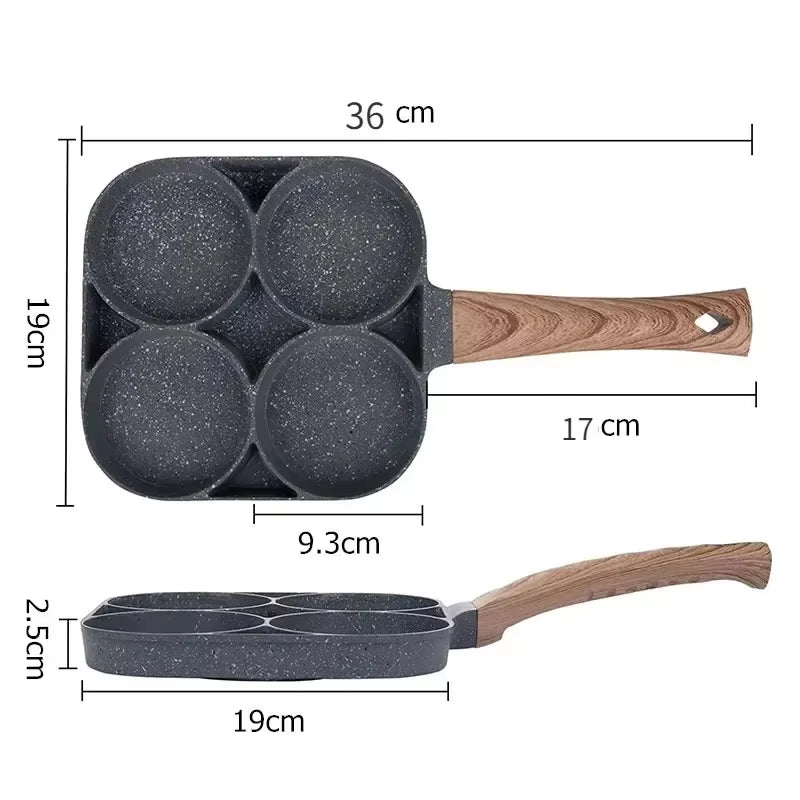 1Pc Medical Stone Four-Hole Omelette Pot Household Non-Stick Flats-Bottomed Egg Dumpling Pot Breakfast Egg Burger Frying Pan